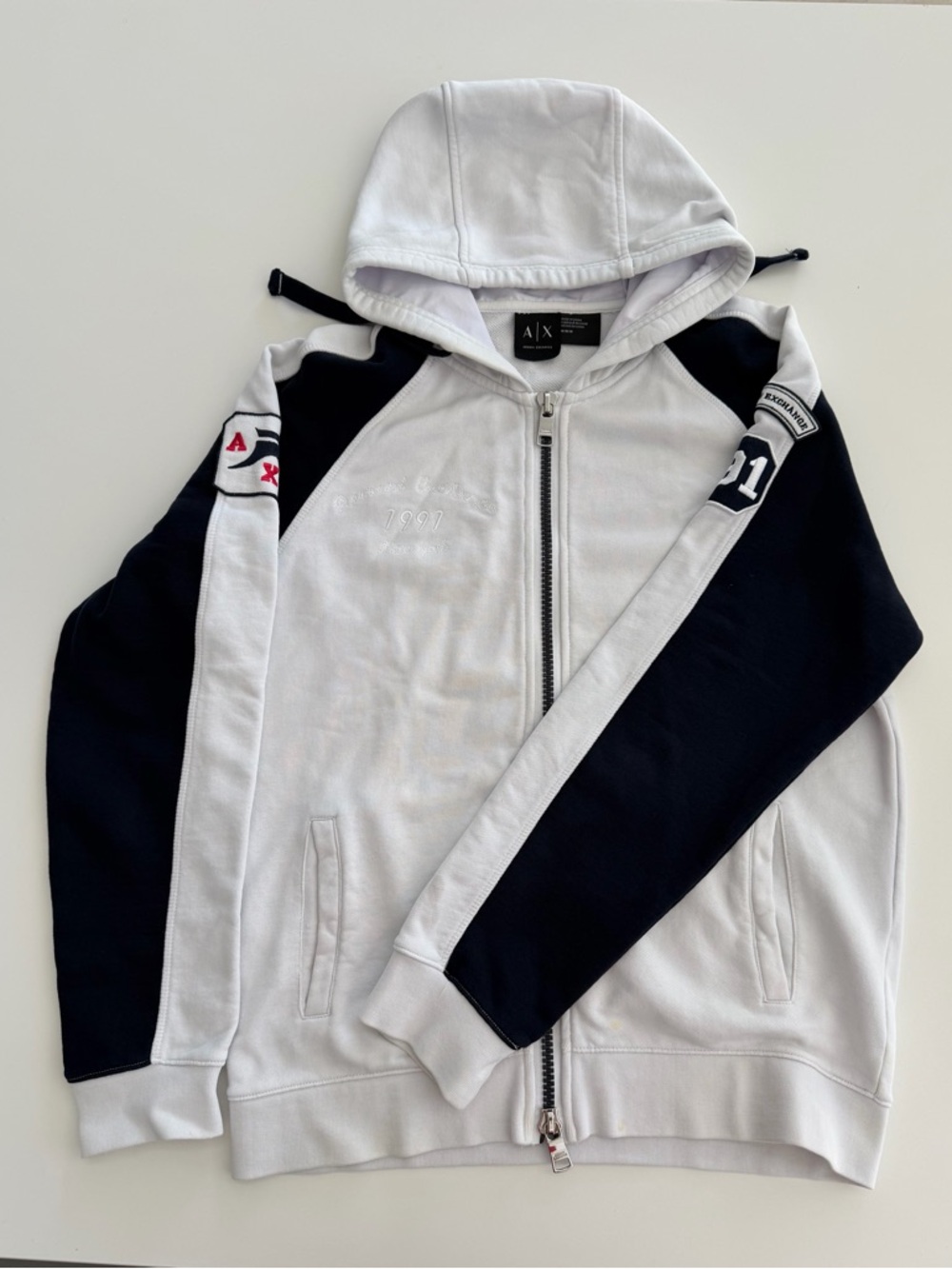 Armani Exchange Men White & Black Hooded Zip-Up Jacket